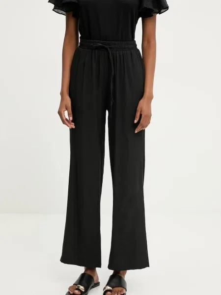 Ленен панталон Answear Lab с широка каройка с висока талия черно