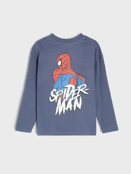 Sinsay tričko s dlouhým rukávem s potiskem na zádech Spider-Man indigo