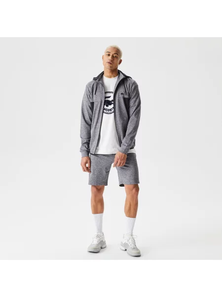 Lacoste Bluza Z Kapturem Ze Wzorem Slim Fit szara