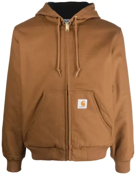 Geacă Carhartt Wip cu glugă cu autograf maro