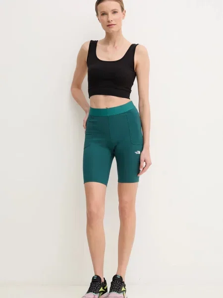 The North Face szorty sportowe Refina gładkie high waist zielony