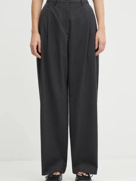 Maison Kitsuné pantaloni cu lână Double Pleated drept high waist gri