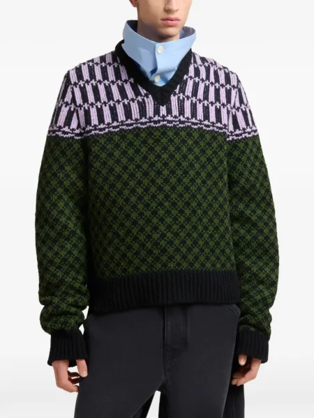 Pulover Marni cu imprimeu geometric din jacard verde