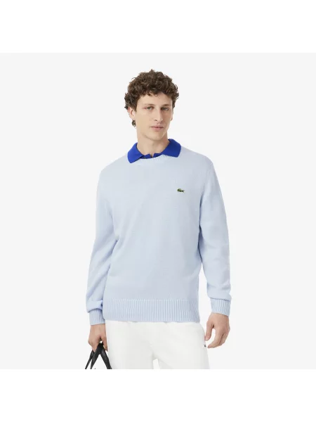 Lacoste Wełniany Sweter Z Okrągłym Dekoltem niebieski
