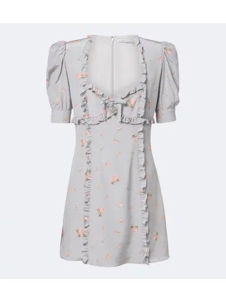 Rochie Alessandra Rich de mătase cu model floral gri