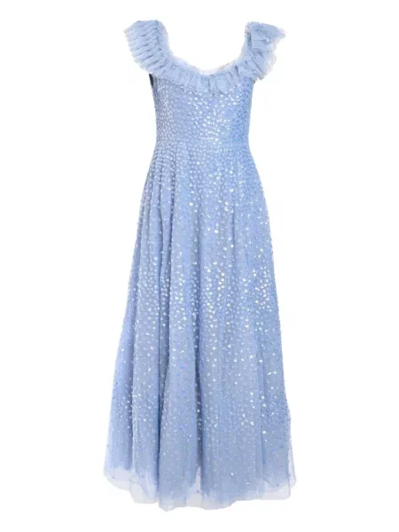 Sukienka midi Needle & Thread w grochy do kolan garniturowa niebieska