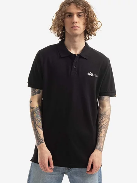 Tričko Alpha Industries Basic Polo Small Logo black bílé