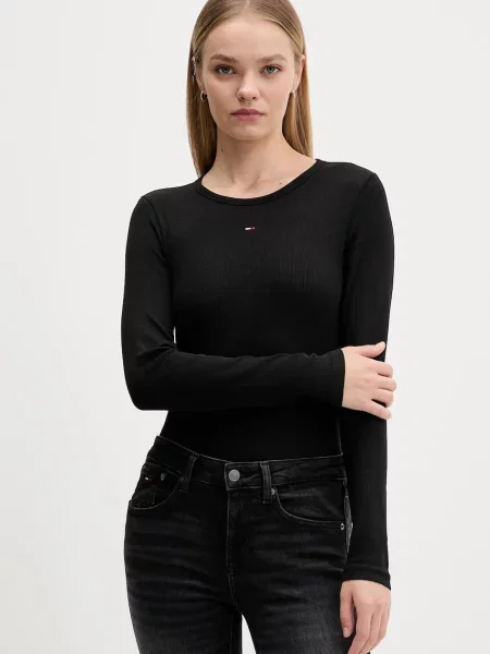 Tommy Jeans Tričko s dlouhým rukávem černé