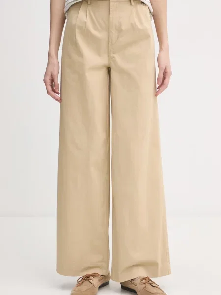 U.S. Polo Assn. spodnie z bawełną FULL LENGTH WIDE LEG beżowe