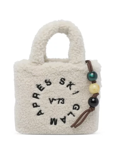 Geantă shopper V°73 cu broderie alb