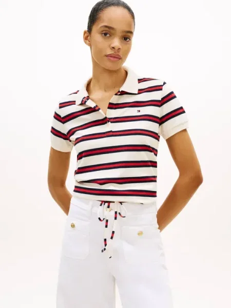 TOMMY HILFIGER Tricou roșu / negru alb