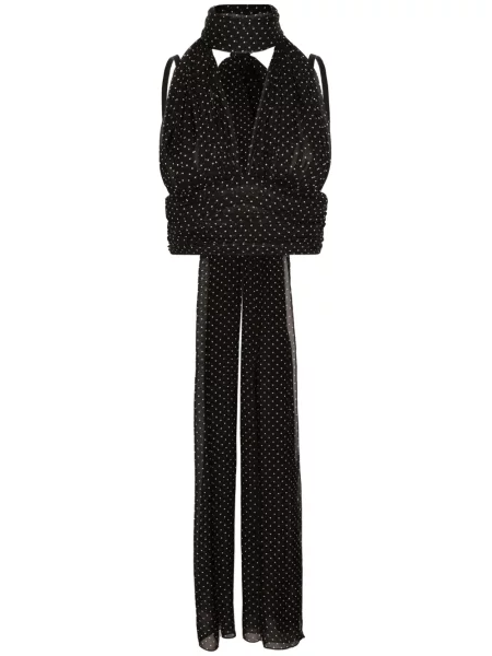 Top Dolce & Gabbana de mătase cu buline cu imagine negru