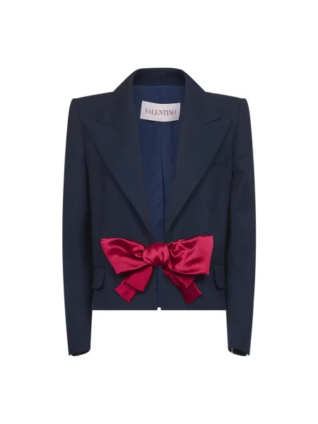 Lniana marynarka Valentino z kokardką elegancka niebieska