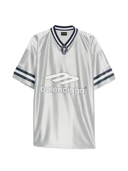 Tricou Balenciaga cu decolteu în V cu autograf gri