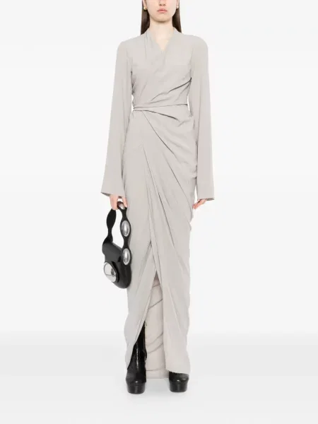 Rochie maxi Rick Owens drapată plic de costum gri