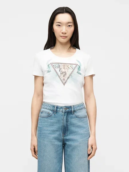 GUESS Tricou maro mokka / auriu / verde petrol alb