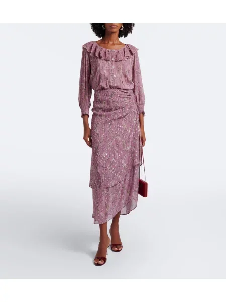 Bluză Veronica Beard cu model floral cu volane violet