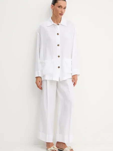 MAX&Co. koszula lniana relaxed z kołnierzykiem klasycznym biały