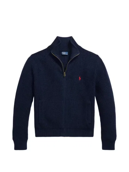 Fleece polo Polo Ralph Lauren με κέντημα με λαιμόκοψη v κόκκινο