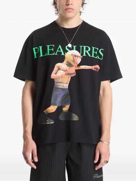 Тениска Pleasures с принт черно