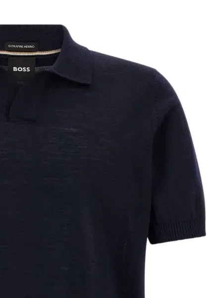 Gulerat tricou polo Boss de lână albastru