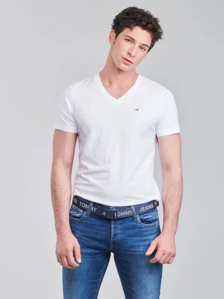 Majica Tommy Jeans s V-izrezom od jersey bijela
