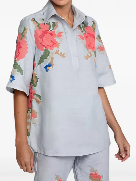 Haftowana bluzka Greek Archaic Kori w kwiatki szara