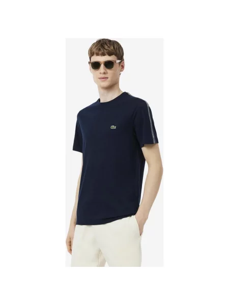Koszulka Lacoste Branded Stripe Band granatowa z krótkim rękawem XS niebieska