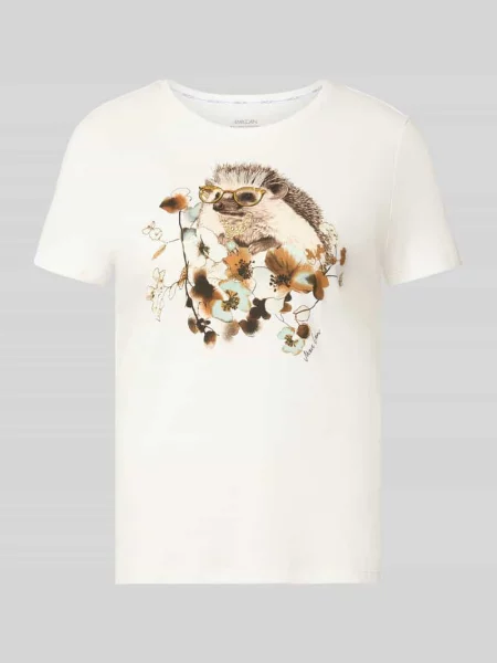 T-shirt z nadrukiem z motywem i okrągłym dekoltem Marc Cain biała