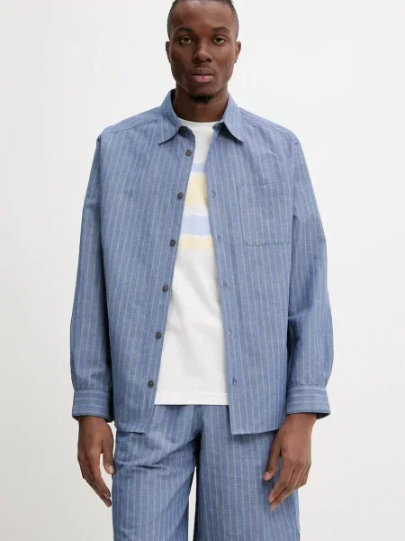 Srajca s primesjo lanu A.P.C. chemise malo modra