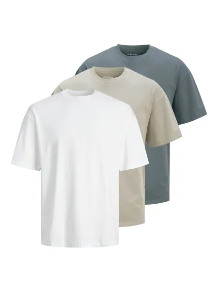 JACK & JONES Tricou JJHUGO bej / gri bazalt alb