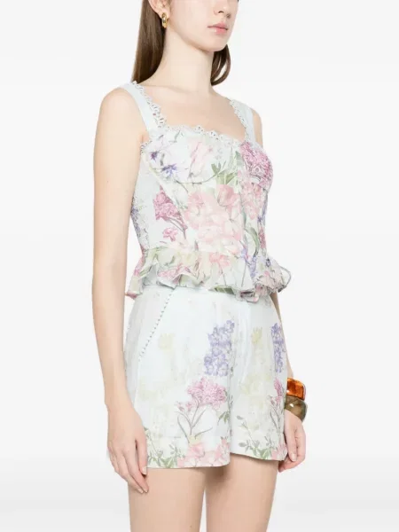 Top Charo Ruiz Ibiza s cvjetnim printom s čipkom plava