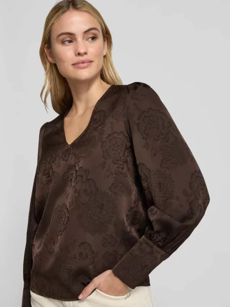 Bluzka z długim rękawem o kroju regular fit z dekoltem w serek Vero Moda