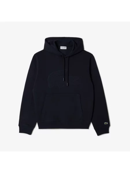 Lacoste Bluza Z Kapturem Z Nadrukiem Relaxed Fit czarna