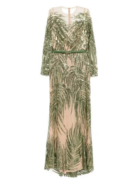 Rochie maxi Elie Saab cu broderie din tul lungă verde