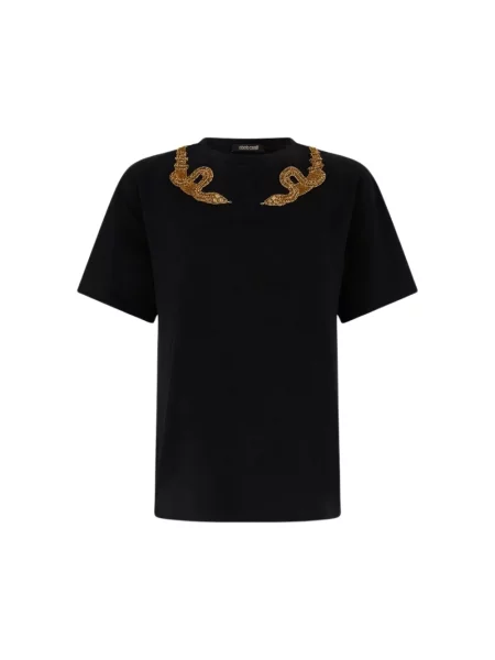 Koszulka Roberto Cavalli w wężowy wzór czarna