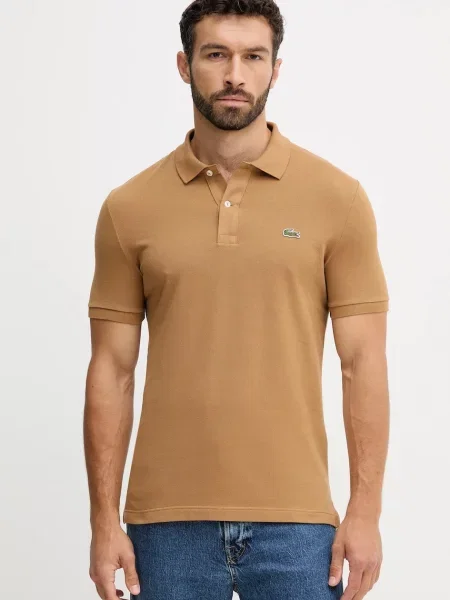Тениска с яка Lacoste с изчистен дизайн бяло
