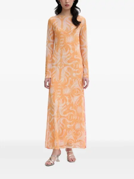 Lung rochie midi Never Fully Dressed cu imagine portocaliu