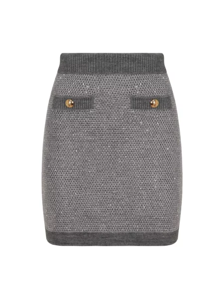 Mała spódnica mini Elisabetta Franchi z cekinami wełniana szara