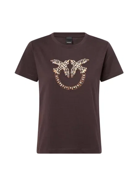 Pinko T-shirt z bawełną brązowa