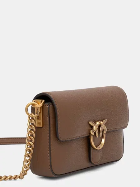 Pinko crossbody torbica usnjena rjava