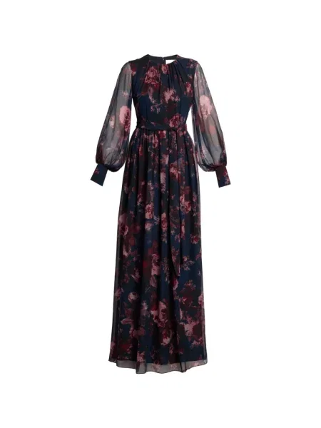 Rochie maxi Erdem de mătase cu model floral cu imagine albastru