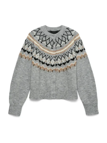VERO MODA Geacă tricotată VMTAMMY maro cămilă / gri amestecat / negru alb