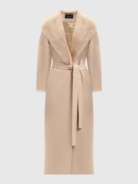 Пальто з вовни з хутром норки на запах Heresis бежеве