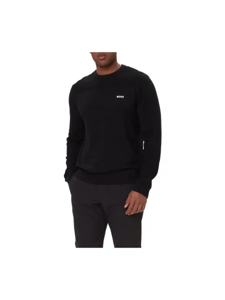 BOSS Green sweter z dodatkiem wełny lekki czarny