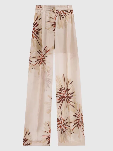 Штани із шовку в квітковий принт Brunello Cucinelli бежеві