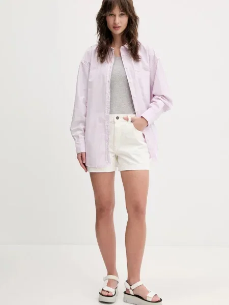 Сорочка Guess Jeans relaxed класичний комір фіолетовий