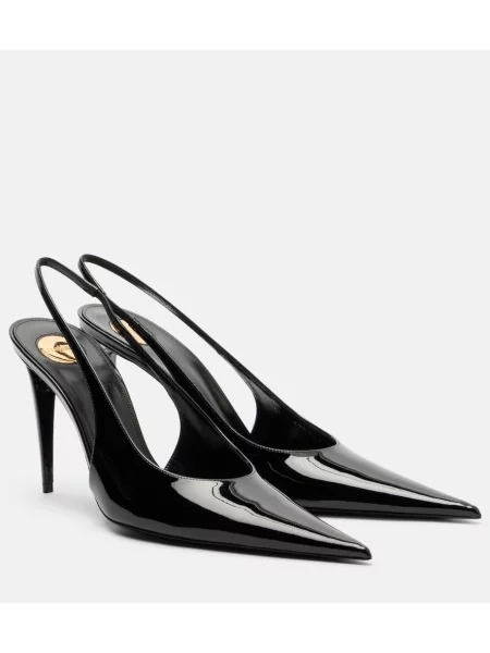 Pantofi cu toc Saint Laurent din piele de lac slingback negru
