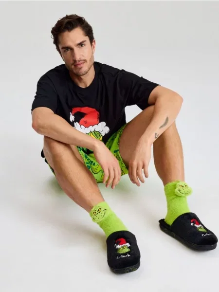 Sinsay Papuče s kožíškem Grinch černá