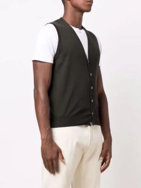 Kamizelka Dell'oglio wełniana z dekoltem w serek zielona